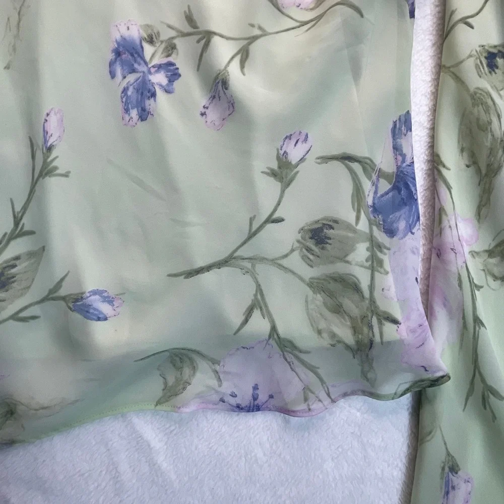 VTG Maxi Skirt 2 Pc Set Women M Floral Fairy Chiffon Lettuce Hem Church Romantic